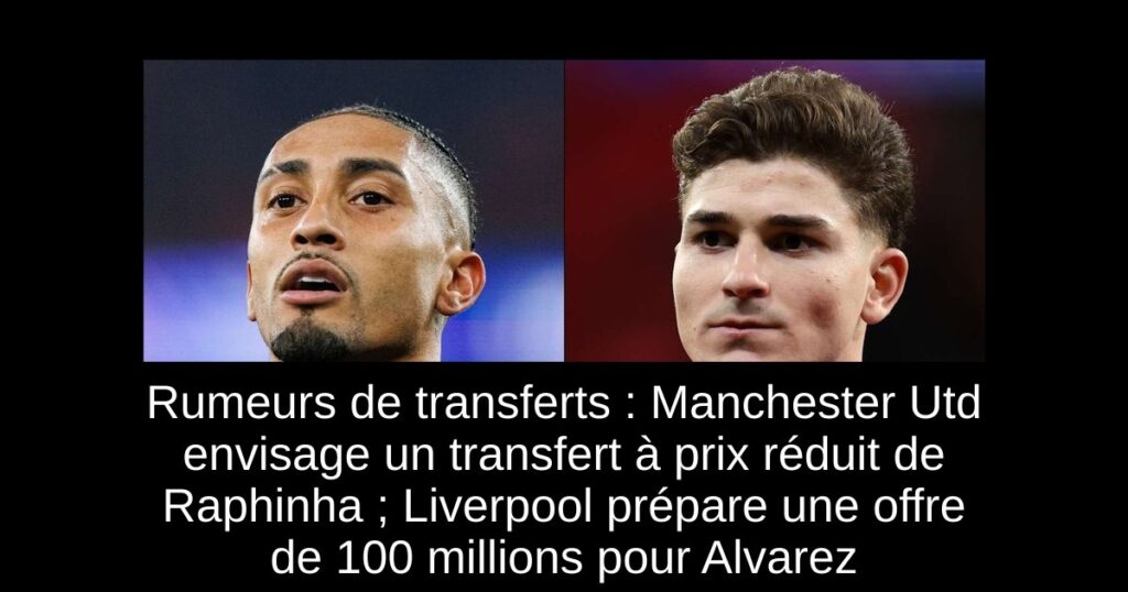 Rumeurs de transferts : Manchester Utd envisage un transfert à prix réduit de Raphinha ; Liverpool prépare une offre de 100 millions pour Alvarez