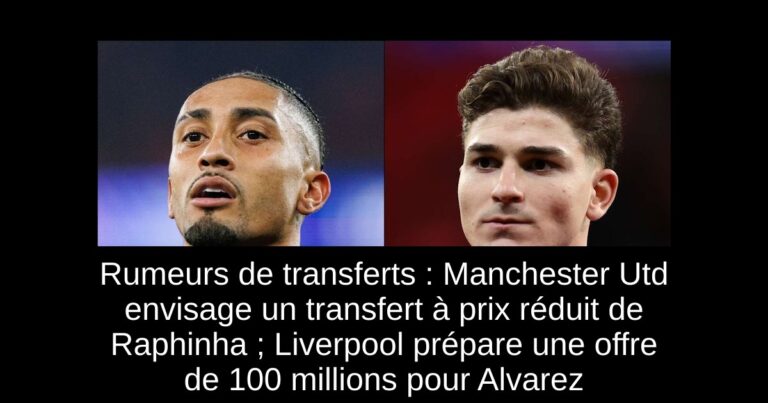 Rumeurs de transferts : Manchester Utd envisage un transfert à prix réduit de Raphinha ; Liverpool prépare une offre de 100 millions pour Alvarez