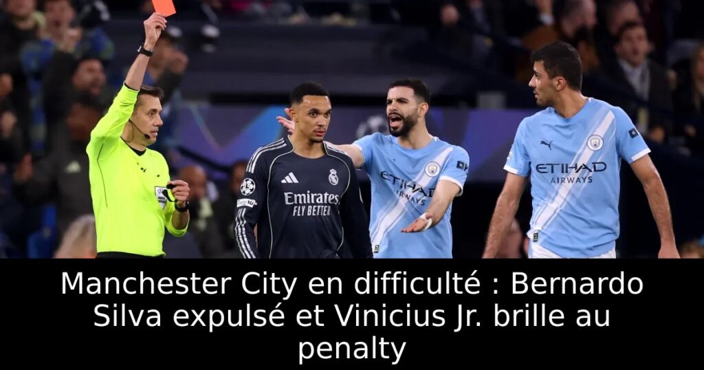 Manchester City en difficulté : Bernardo Silva expulsé et Vinicius Jr. brille au penalty