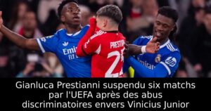 Gianluca Prestianni suspendu six matchs par l&rsquo;UEFA après des abus discriminatoires envers Vinicius Junior