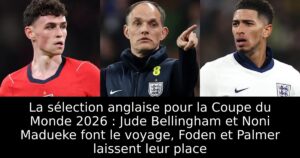 La sélection anglaise pour la Coupe du Monde 2026 : Jude Bellingham et Noni Madueke font le voyage, Foden et Palmer laissent leur place