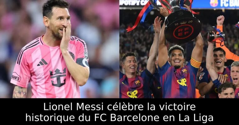 Lionel Messi célèbre la victoire historique du FC Barcelone en La Liga