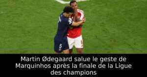 Martin Ødegaard salue le geste de Marquinhos après la finale de la Ligue des champions