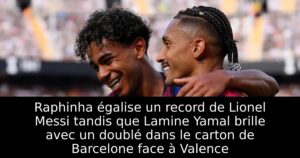 Raphinha égalise un record de Lionel Messi tandis que Lamine Yamal brille avec un doublé dans le carton de Barcelone face à Valence