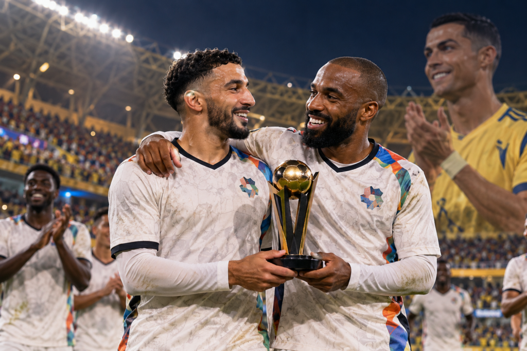 Saudi Pro League : Benrahma partage son trophée avec Lacazette et rappelle un geste de Ronaldo